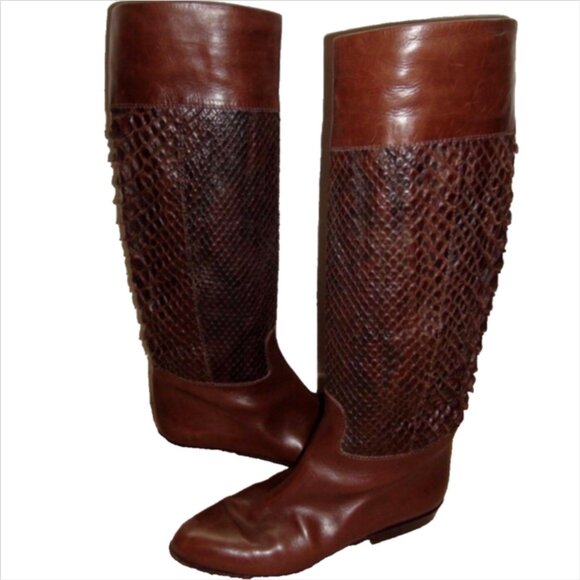 Via Spiga Snakeskin Leather Equestrian Tall Riding Boots
